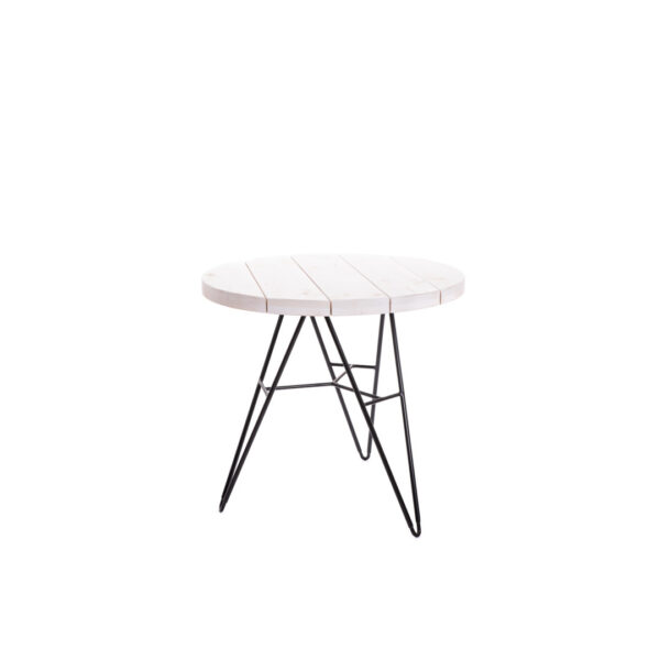 Table Amica Diam. 85Cm H75Cm Tablette Capri Blanc Pied Noir