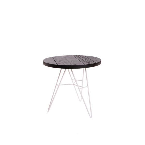 Table Amica Diam. 85Cm H75Cm Tablette Carpi Noir Pied Blanc